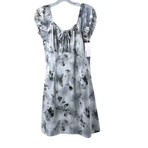 Joule Women Dress Mini Puff Sleeve Floral Butterfly Grey Polyester Large NWI